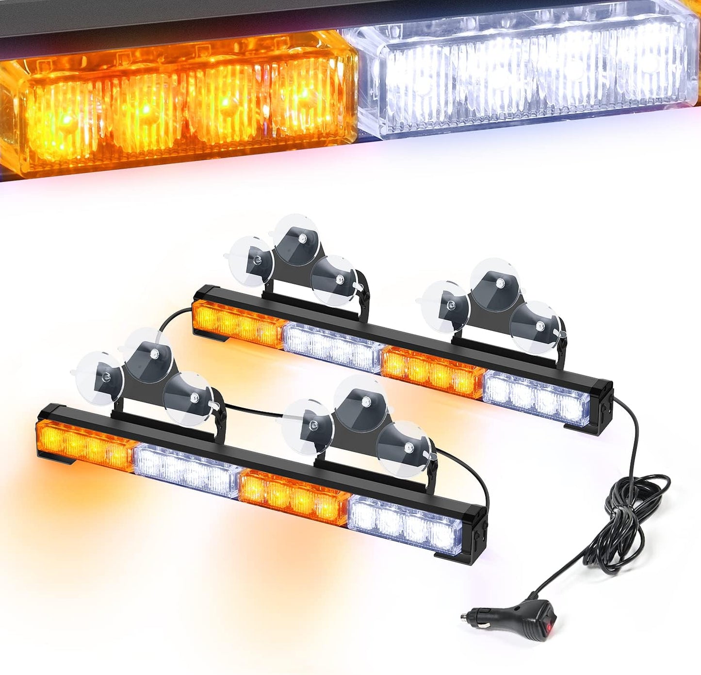 Goolight Traffic Advisor Emergency Strobe Light Bar 2 in 1 17Inch 32LED 23 Flash Patterns Directional Safety Warning Lights with Cigar Lighter on Trucks Police Construction Vehicles