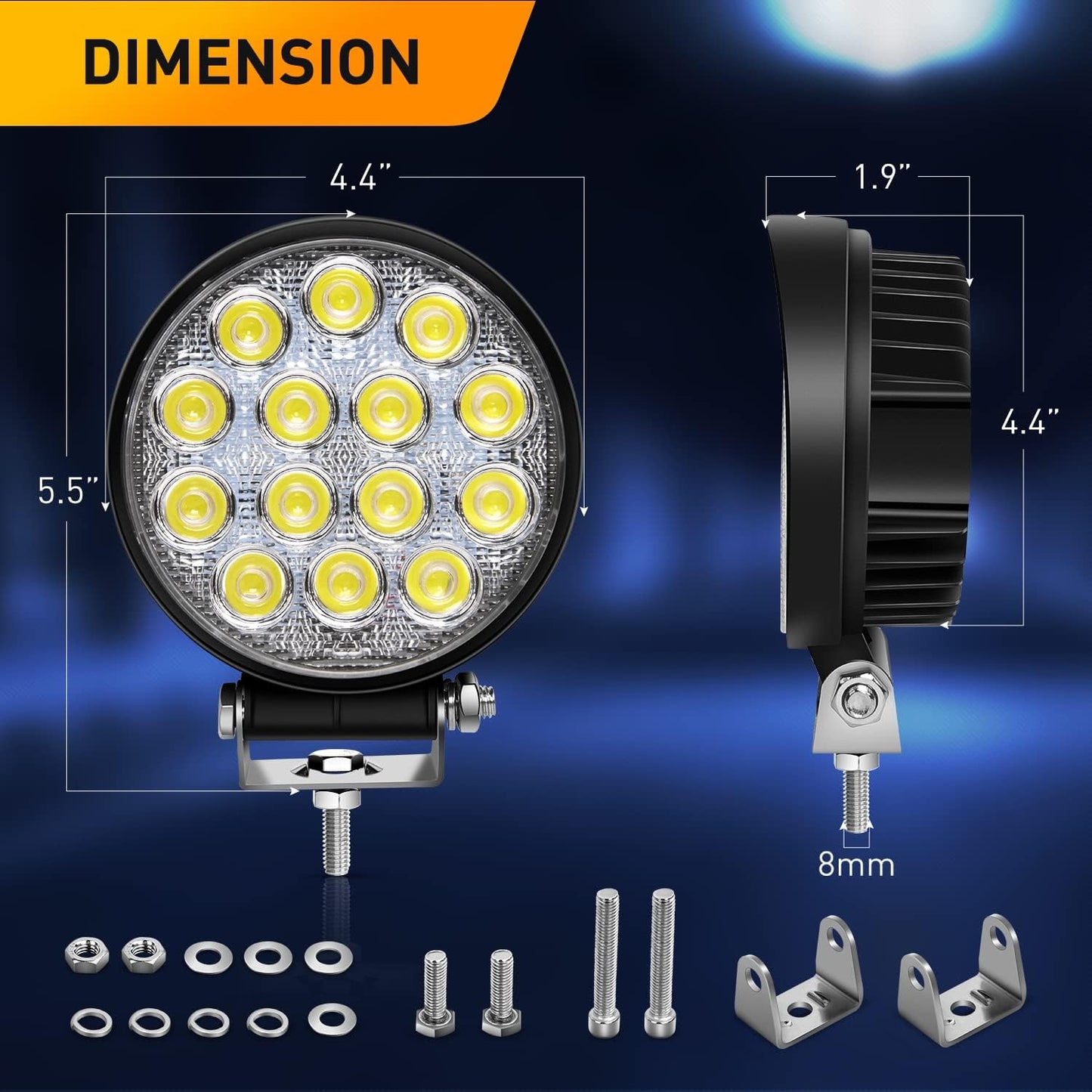 2PCS 4.5Inch 42W Led Round Lights off road led flood light 4200LM Driving Roof Pods Lamp bumper lights Work light Led Fog Lights for Trucks Tractor Atv, 2 Years Warranty