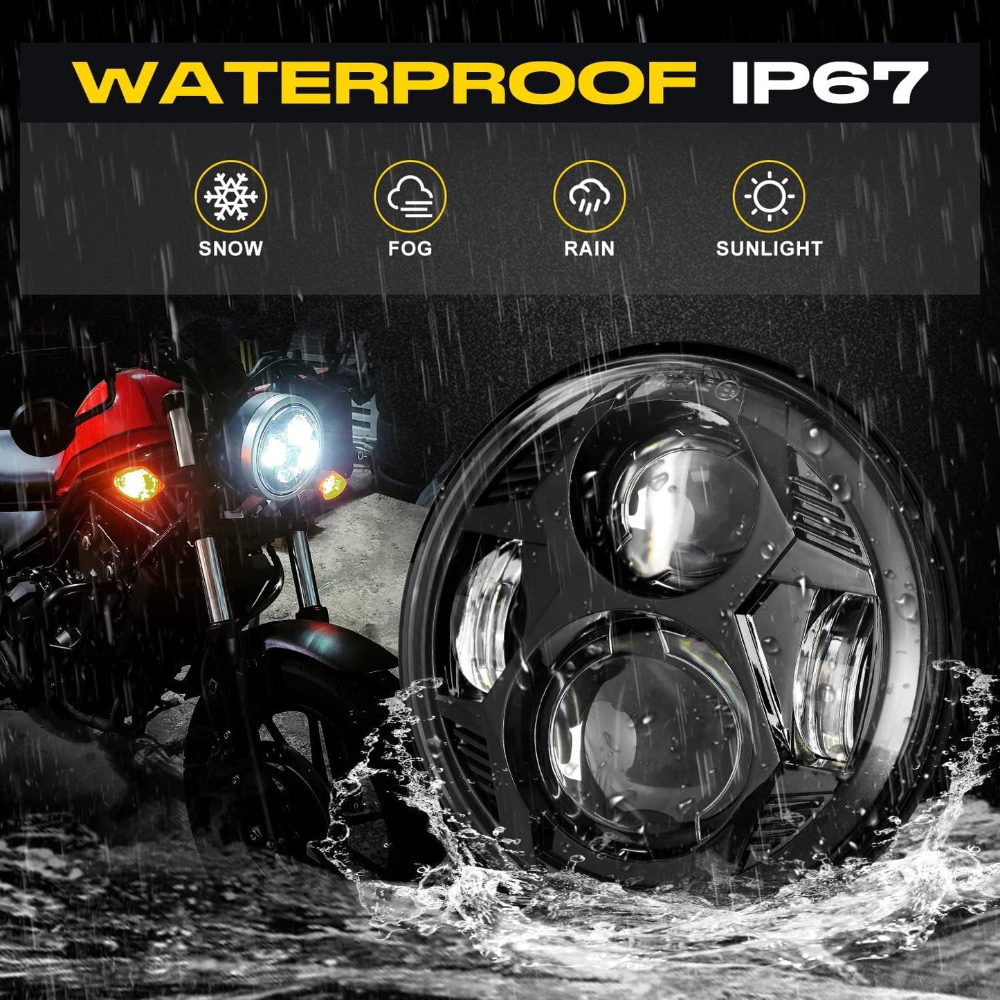 Goolight 51W 5-3/4 5.75 inch Motorcycles LED Headlight with EMC Compatible with Iron 883 Dyna Street Bob Super Wide  Low Rider Night Rod Train Softail Deuce Custom Sportster,Black