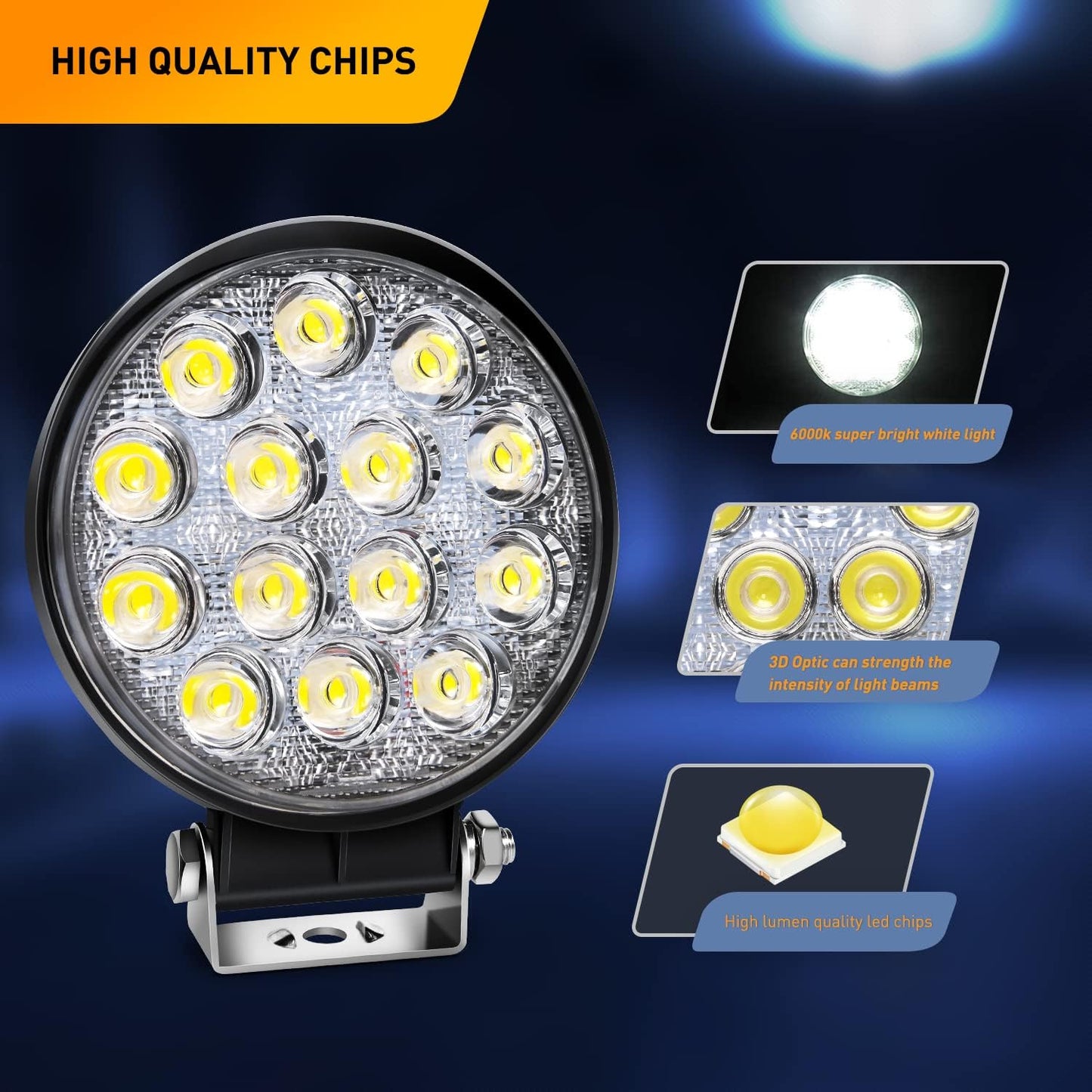 2PCS 4.5Inch 42W Led Round Lights off road led flood light 4200LM Driving Roof Pods Lamp bumper lights Work light Led Fog Lights for Trucks Tractor Atv, 2 Years Warranty