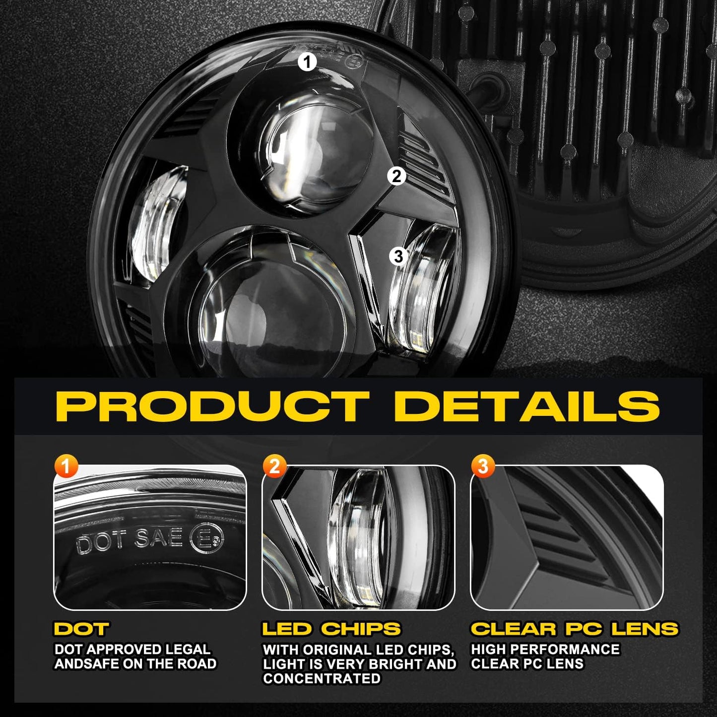 Goolight 51W 5-3/4 5.75 inch Motorcycles LED Headlight with EMC Compatible with Iron 883 Dyna Street Bob Super Wide  Low Rider Night Rod Train Softail Deuce Custom Sportster,Black