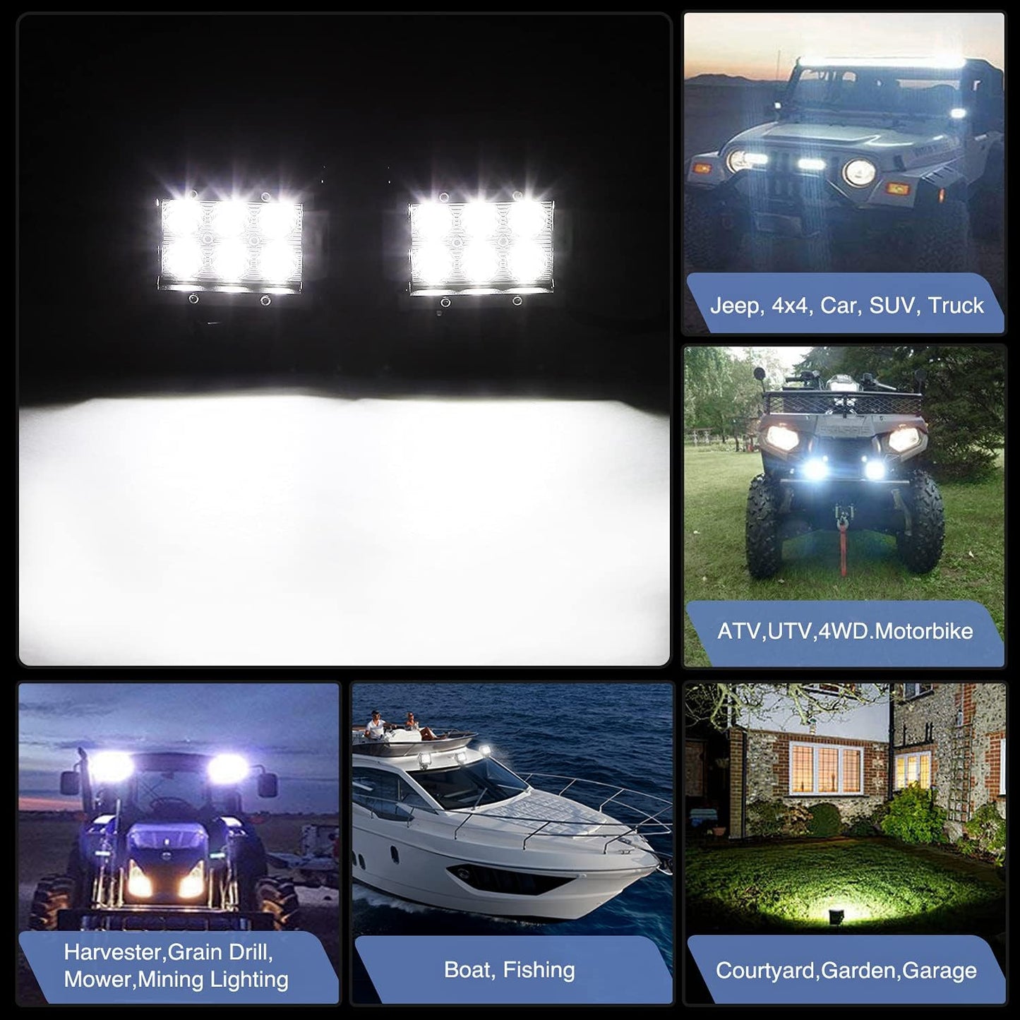 2PCS 18W LED Pods Spot Light Bar Fog Light Driving Lighting with 12V 5Pin Rocker Switch Off Road Wiring Harness-2 Leads for Truck Golf Cart SUV ATV UTV Boat